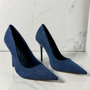 Good American Blue Denim Heels 9